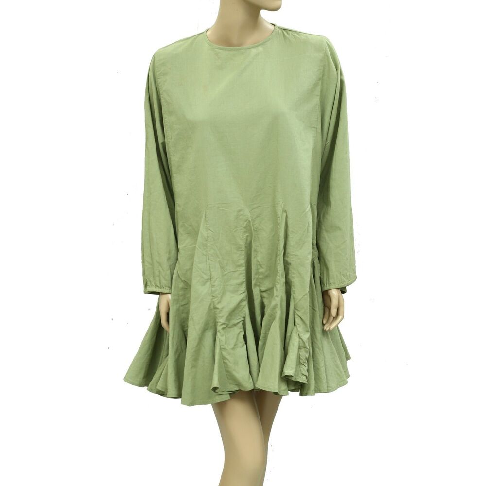 Rhode Resort Ella Solid Cotton-Poplin Tunic Flared Mint Mini Dress M 283927